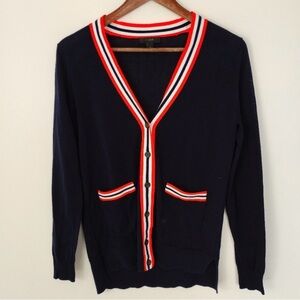 J. Crew Cardigan Womens XS Navy Button Front Cotton Blend Preppy Classic